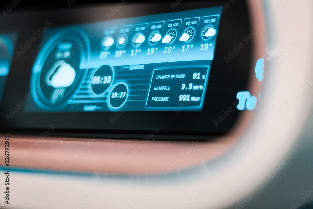 The future of air, land, and sea navigation. Holograms, charts, sonars and tracking instruments for any type of cruising. Futuristic Control panel, and dashboard with led lights. Sustainable design.