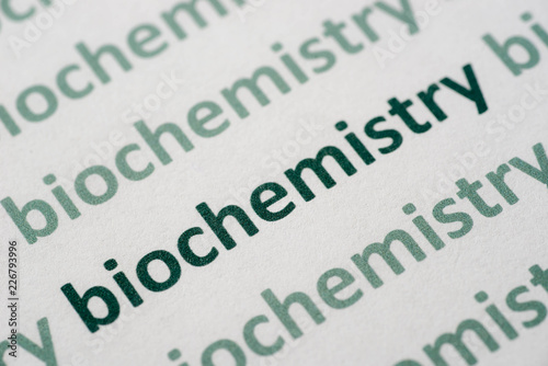 word biochemistry printed on paper macro