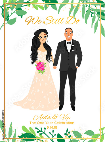 Bride and groom.Couple. Wedding card with the newlyweds. Isolated objects. Vector illustration.