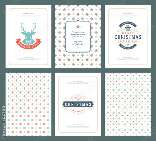 Merry Christmas greeting cards templates and patterns backgrounds