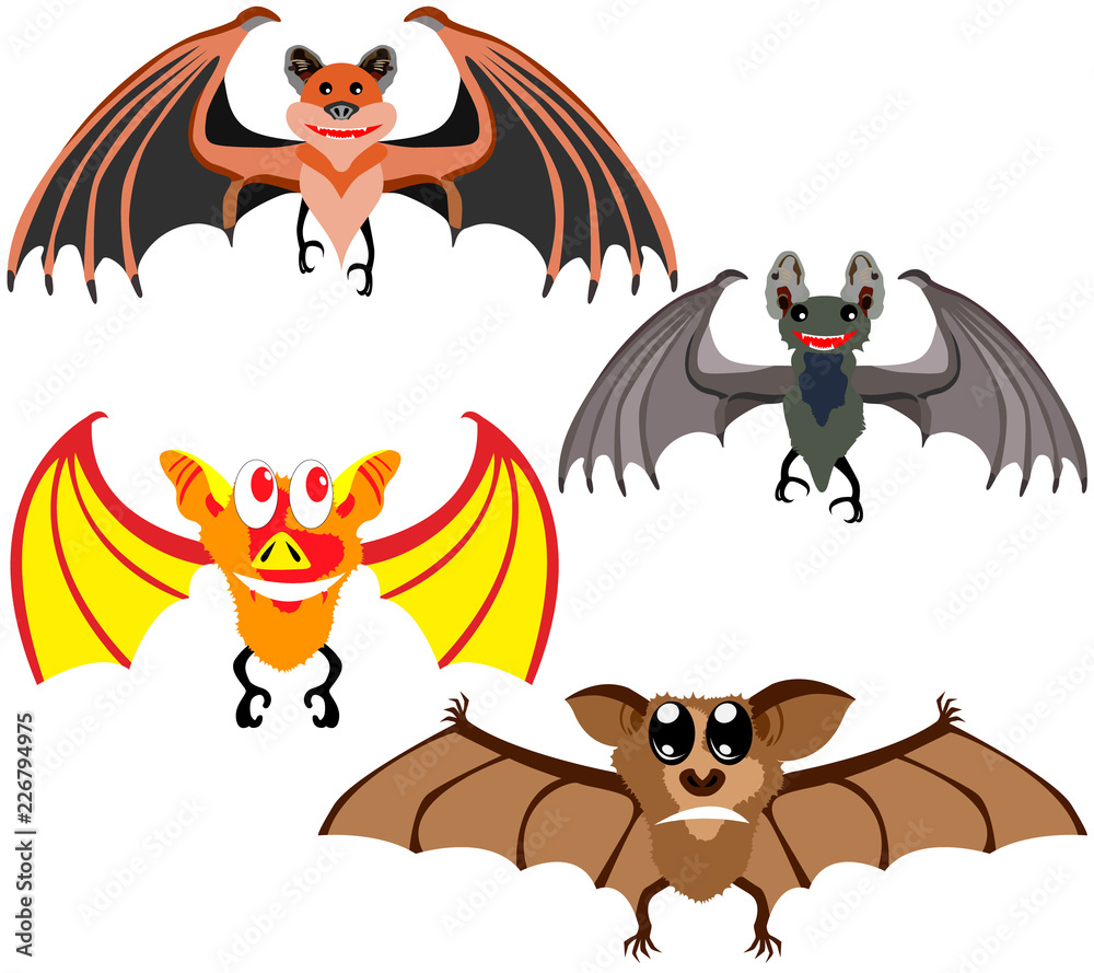 Fototapeta premium cartoon Bat, magic animal, a set of different colors and shapes