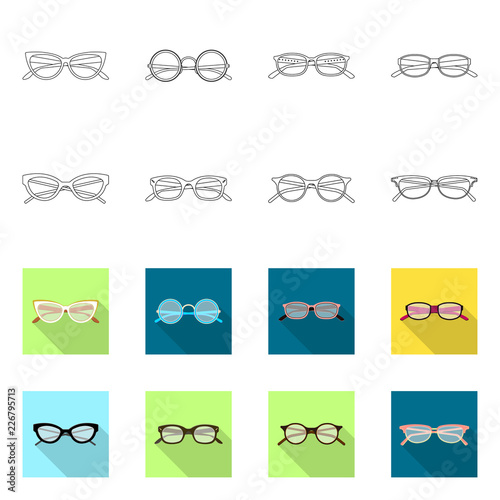Vector design of glasses and frame symbol. Set of glasses and accessory vector icon for stock.