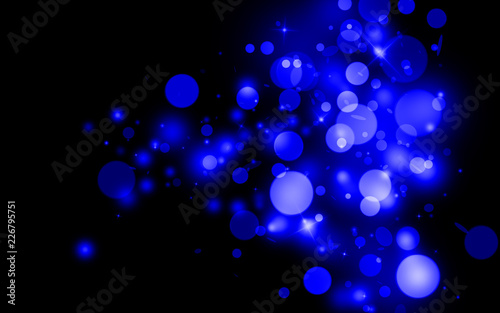 Dark blue sparkle rays lights with bokeh elegant show on stage abstract background. Dust sparks background.