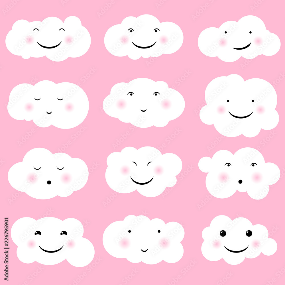 Lovely cute clouds. Set of Emoticons, Emoji. Smile icons. Isolated vector illustration Lovely cute clouds. Set of Emoticons, Emoji. Smile icons. Isolated vector illustration