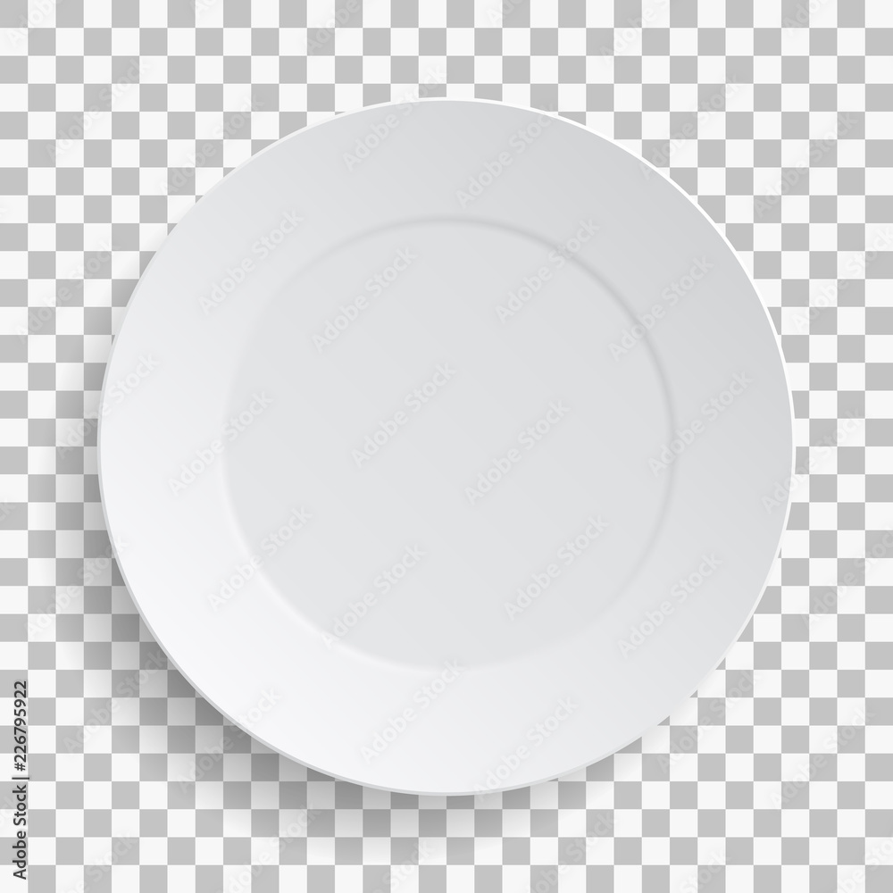 Empty white dish plate background. Illustration Vector round dinner