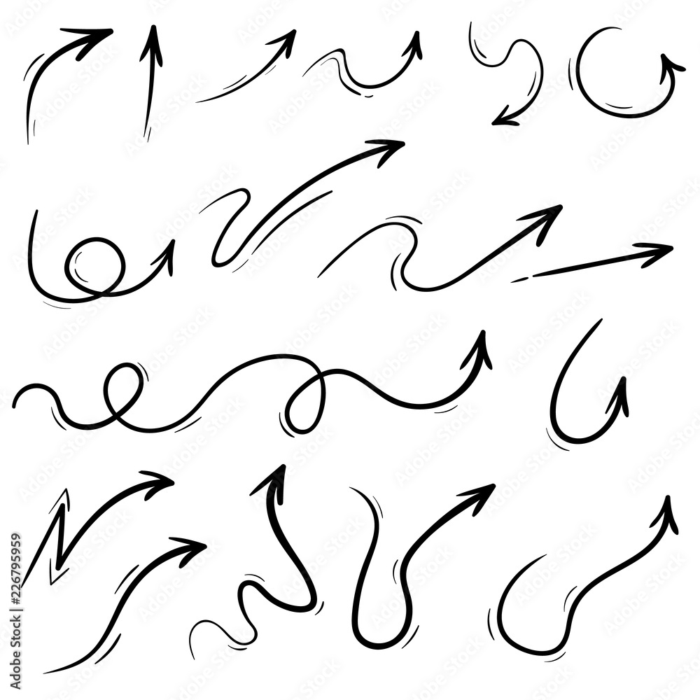 Vector doodle abstract black hand drawn arrows set on white background Vector doodle abstract black hand drawn arrows set on white background