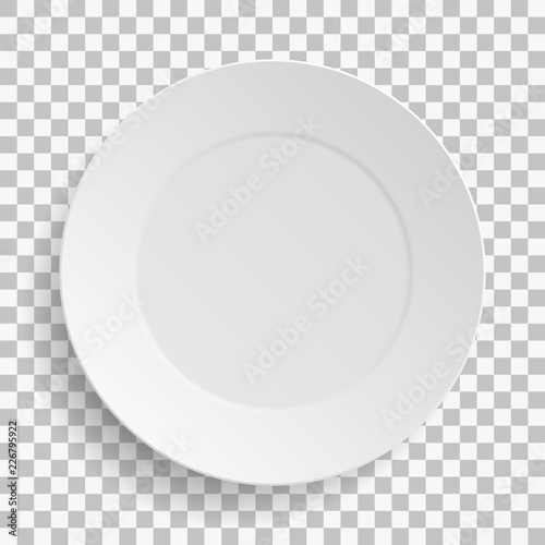 Empty white dish plate background. Illustration Vector round dinner plate on transparent background.