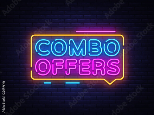 Combo Offers neon text vector design template. Big discount light banner design element colorful modern design trend, night bright advertising, bright sign. Vector illustration