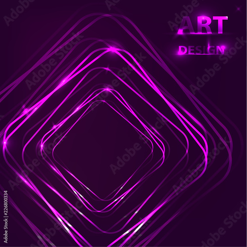 Vector design of neon squares. Shining banner on a dark background.