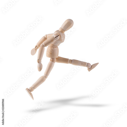 Wooden figure action isolated on white background