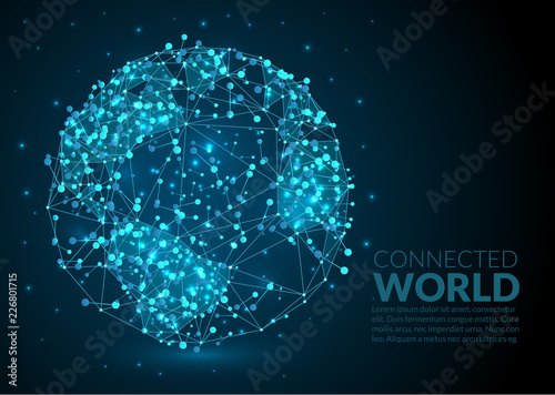 Abstract Illustration of planet earth created of lines dots and lights on a dark background - abstract space and stars - futuristic polygonal wireframe design