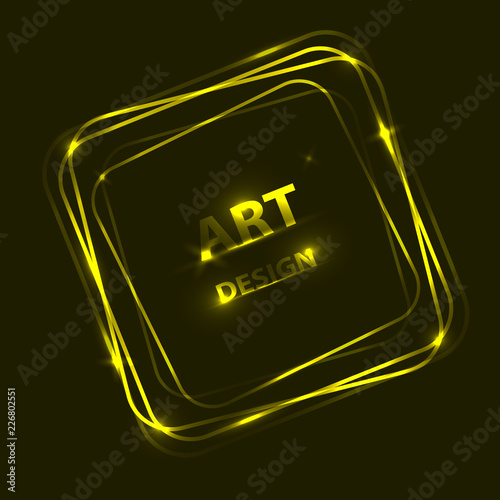 Vector design of neon squares. Shining banner on a dark background.