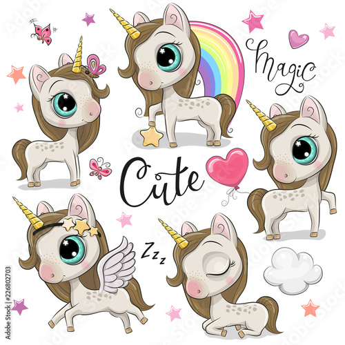 Set of Cute Unicorns isolated on a white background