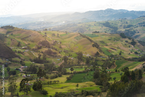 Colombian countryside landscape with farms seen from the air. Colombia