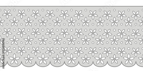 Decorative ornament for border of fabric. Stylized texture of embroidery, imitation satin stitch. Vector pattern for printing on fabric, clothes, hem of dress, cuff, collar. 