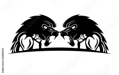 Fototapeta Naklejka Na Ścianę i Meble -  Muscular people with lion heads on white background.