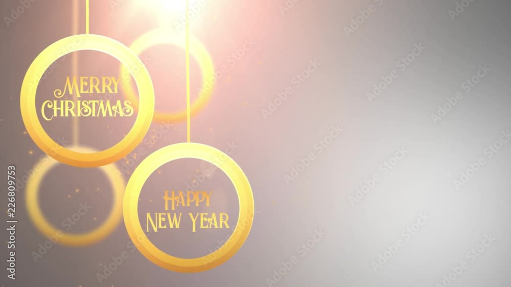 Golden moving bauble ball falling down Merry Christmas Happy New year festive seasonal celebration placeholder white background Golden moving bauble ball falling down Merry Christmas Happy New year festive seasonal celebration placeholder white background