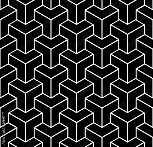 Seamless black geometric pattern. 3D illusion.