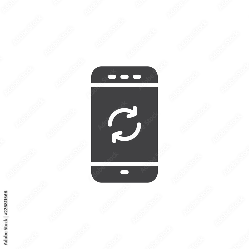 Mobile sync vector icon. filled flat sign for mobile concept and web design. Phone Synchronize arrows simple solid icon. Backup and restore symbol, logo illustration Mobile sync vector icon. filled flat sign for mobile concept and web design. Phone Synchronize arrows simple solid icon. Backup and restore symbol, logo illustration