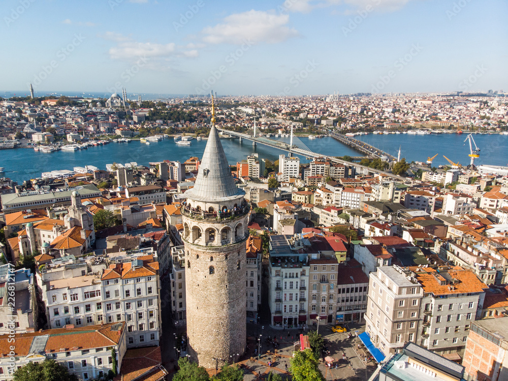 Aerial View of Galata Tower in Istanbul / Turkey.