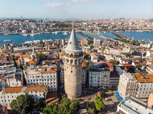 Aerial View of Galata Tower in Istanbul / Turkey.