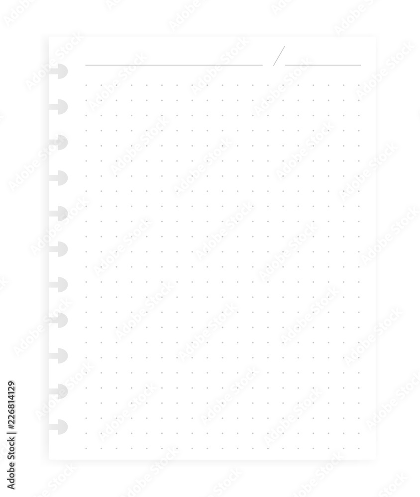 Hole punched filler paper sheet for disc binder, realistic vector mockup Hole punched filler paper sheet for disc binder, realistic vector mockup