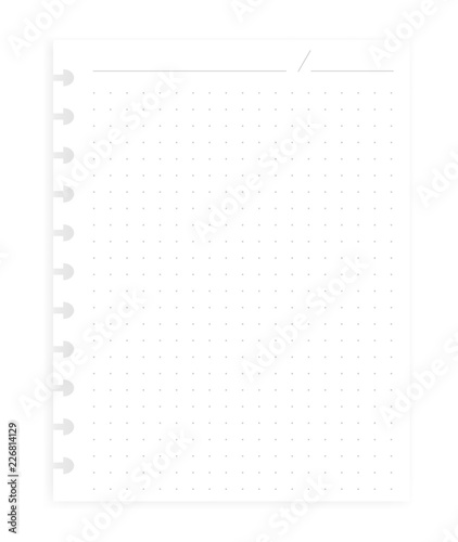 Hole punched filler paper sheet for disc binder, realistic vector mockup