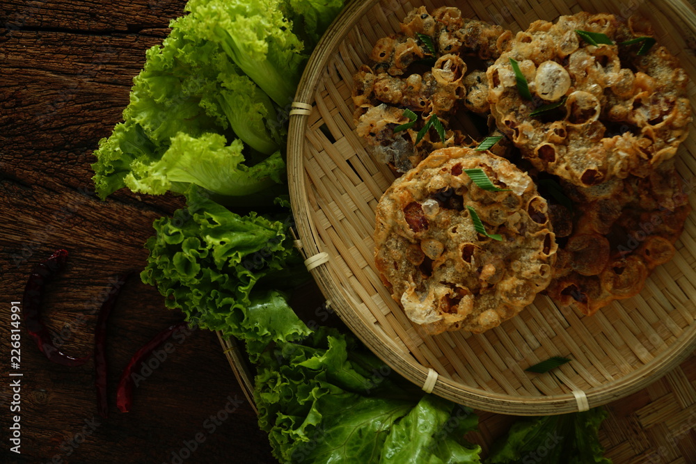 Thai traditional dessert Thai crispy pancake is Fried wheels shape