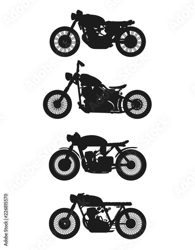 set of 4 vintage motorcycles. Vector graphics.