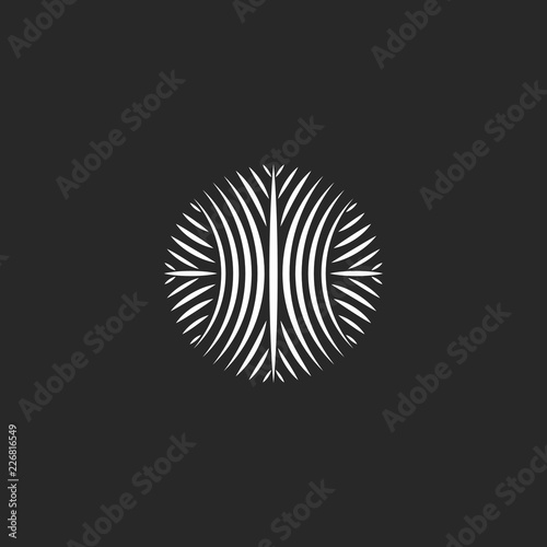 Round logo yarn ball of thin interlacing lines, abstract logotype a ball of wound threads for needlework and creativity