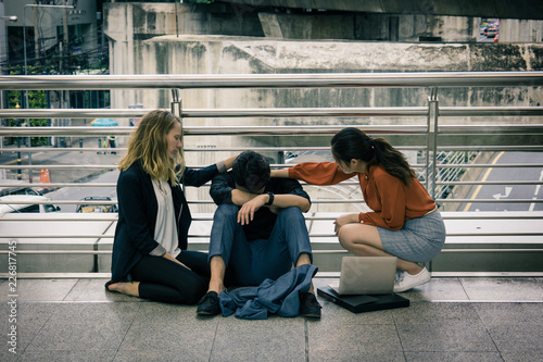 business team sadness in city because of work fail