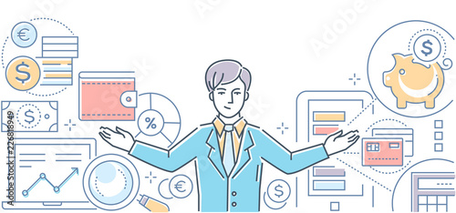 Financial planning - colorful line design style vector illustration