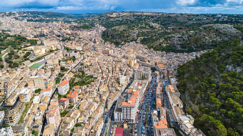 Aerial view. Modica is a city and comune in the Province of Ragusa, Sicily, southern Italy.