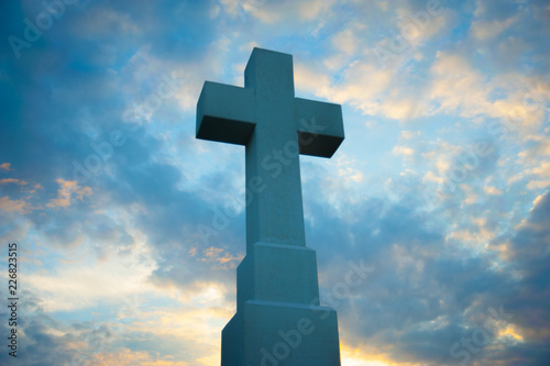 Christian cross in the blue sky