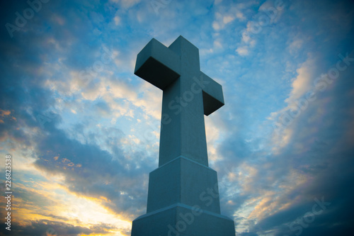 Christian cross in the blue sky