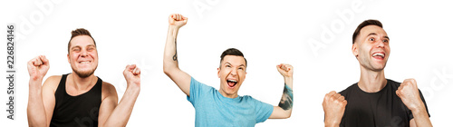Quadro su tela Set of portraits of young happy people isolated on a white background