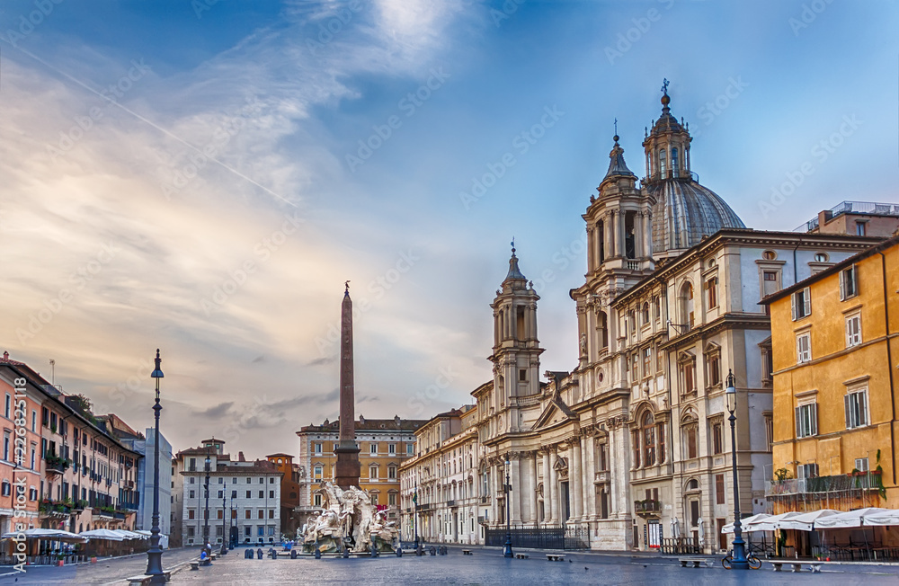 View on Piazza Navona,  the Fountain of the Four Rivers, Palazzo Pamphili and the Church of  Sant'Agnese in Agone