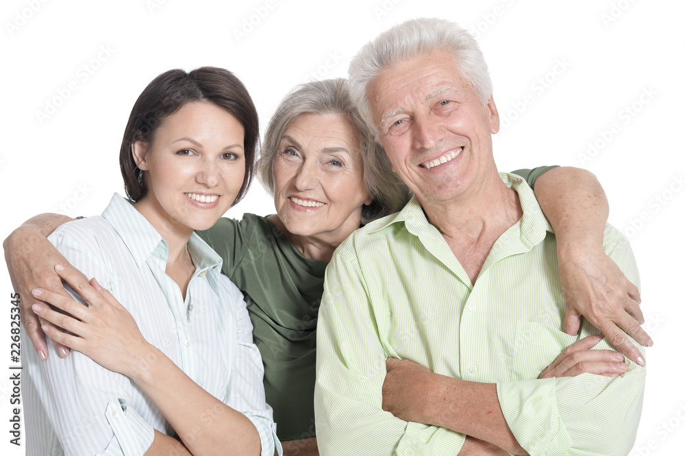 Portrait of happy senior parents with daughter, isolated Portrait of happy senior parents with daughter, isolated