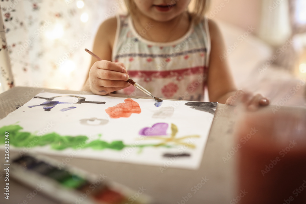 Children's creativity. Girl paint with watercolors Children's creativity. Girl paint with watercolors