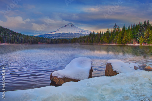 mountain reflection at sparks lake in Oregon,Mount hood view from lake, USA,