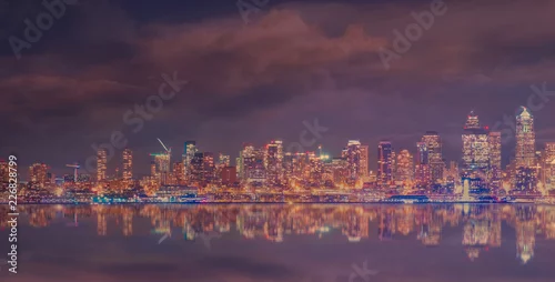 Obraz Seattle linia horyzontu, Waszyngton, usa, śródmieście Seattle linia horyzontu przy nocą, panorama