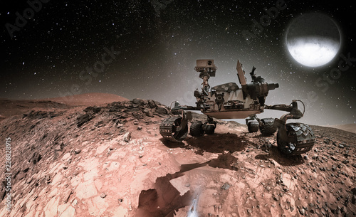 Rover on the Mars. Collage. Elements of this image furnisfurnished by NASA.