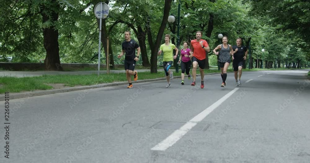 Group of joggers practicing early in morning Group of joggers practicing early in morning