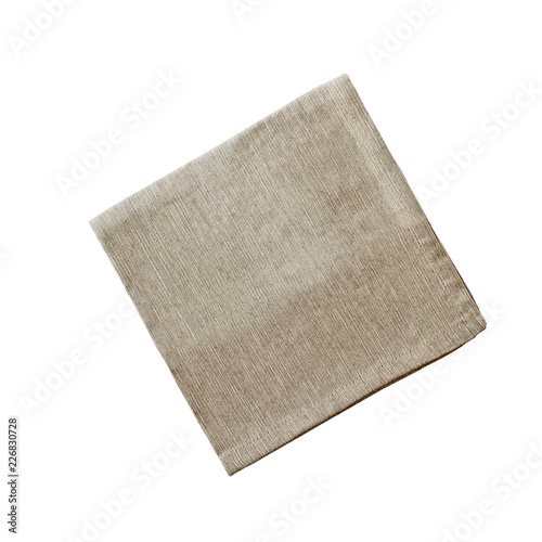 Square linen napkin isolated over a white background with clipping path included. Image shot from overhead.