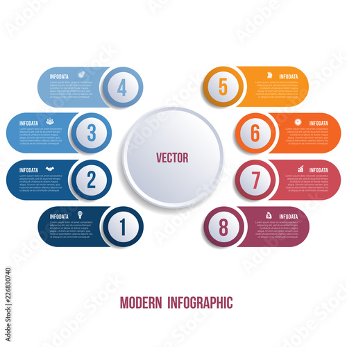 Visualization of business presentations by modern infographics 8 positions