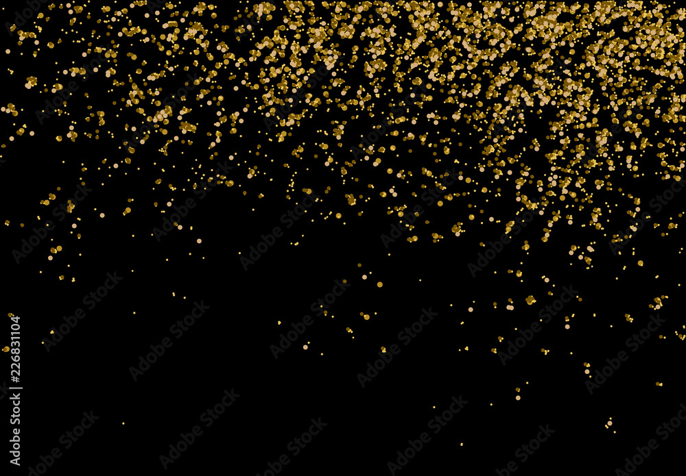 Golden confetti - Gold glitter texture on a black background - Golden grainy abstract texture - Small particles falling