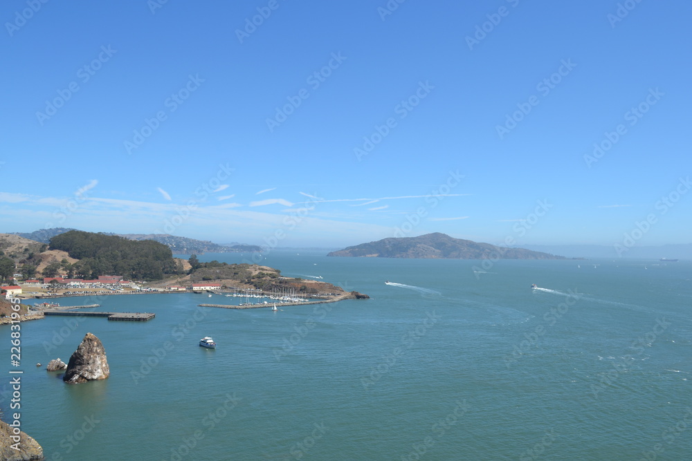  san francisco bay, alcatraz, bay, sky, blue sky, sea, poster, USA, print, water, ocean,  panorama, tourism.