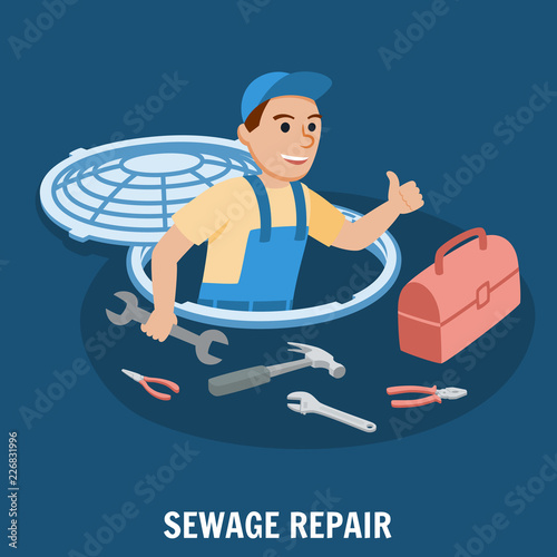 Sewage Repair. Plumbing Service. Vector.