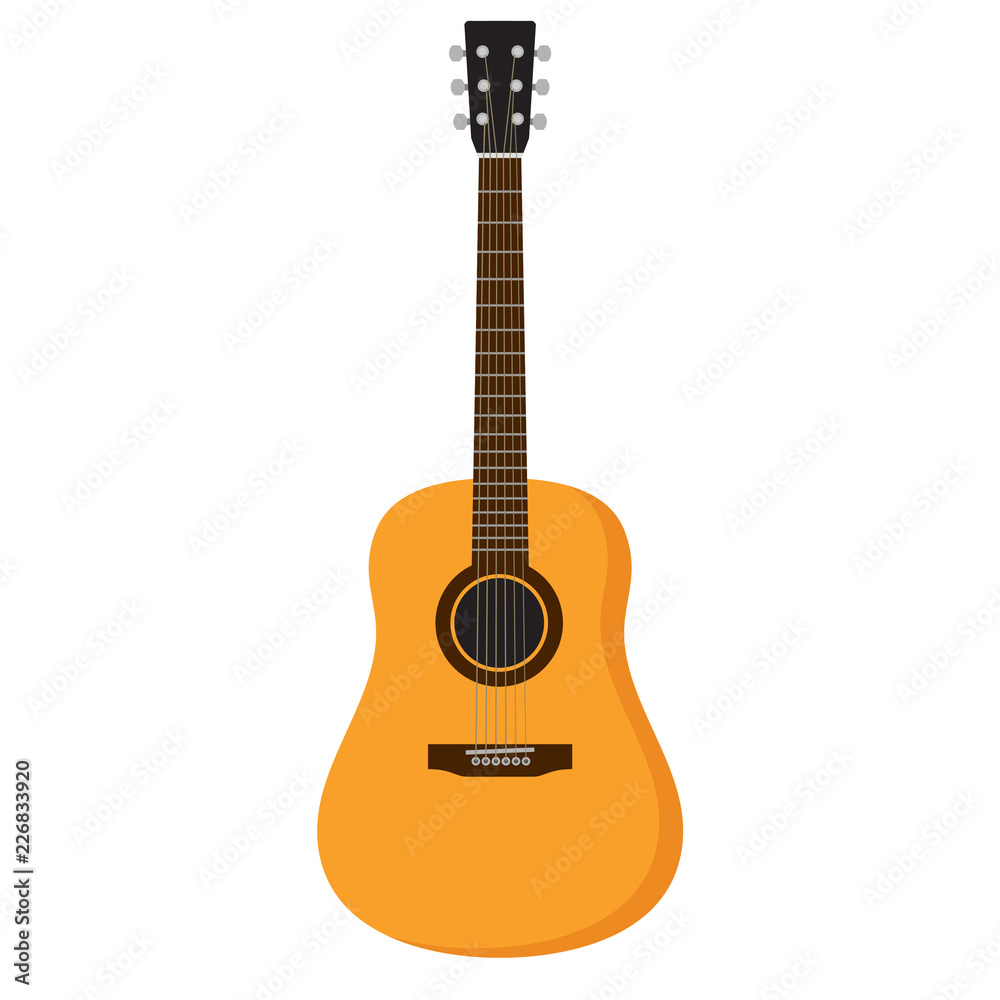 Akustik Gitarre Flat Design isoliert auf weißem Hintergrund