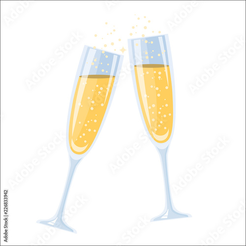 Sekt Gläser Flat Design isoliert auf weißem Hintergrund